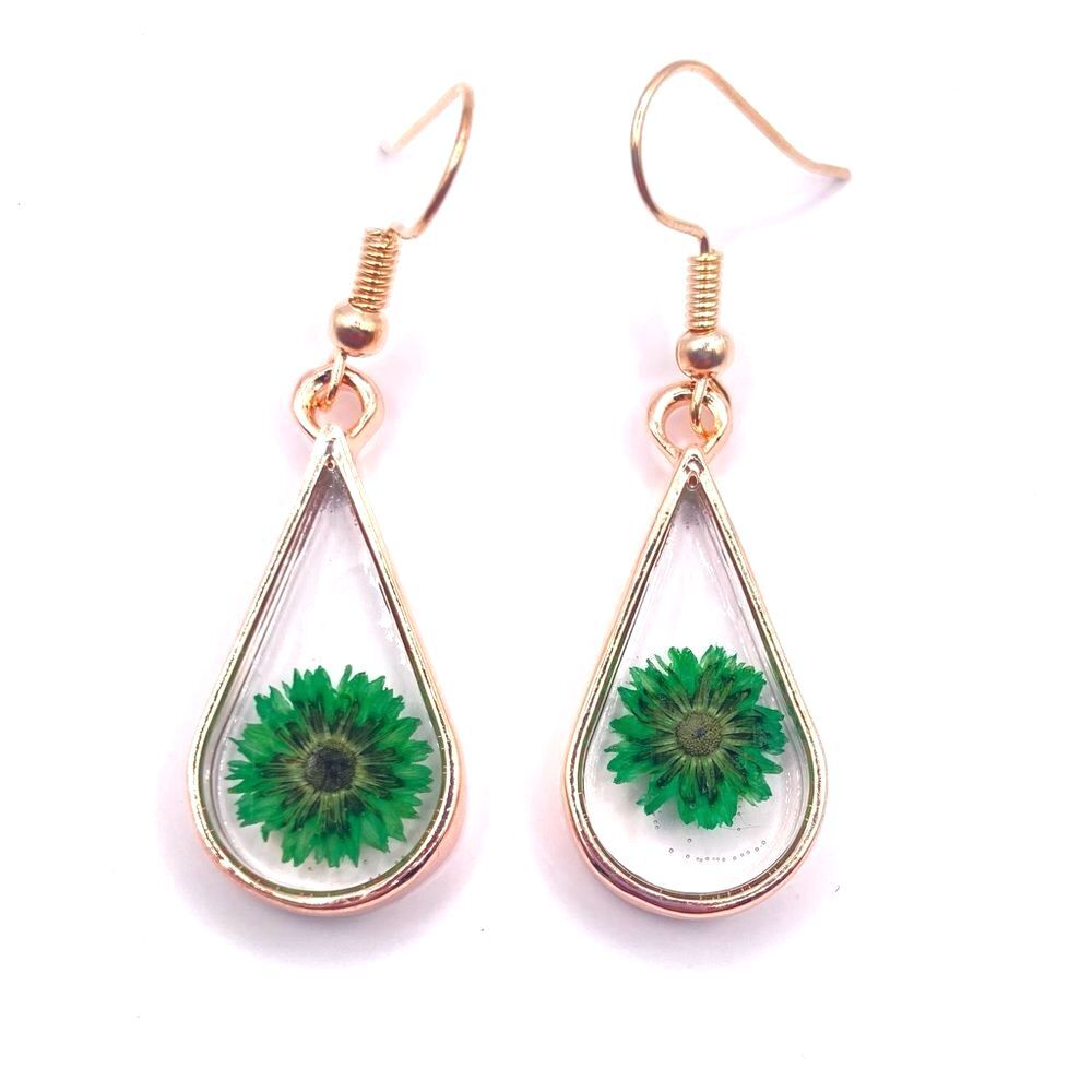 Rose gold tone Dried Flower Resin Dangle Earrings
